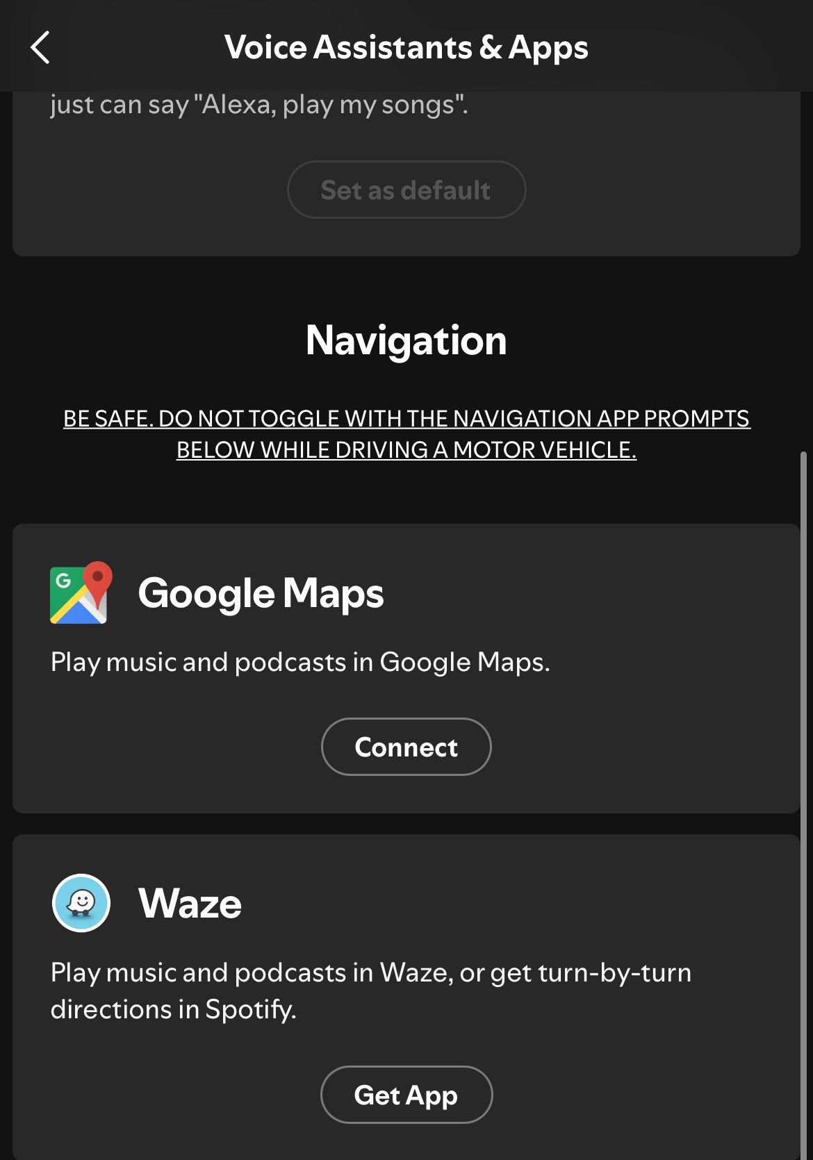 Connect to navigation apps through Spotify.