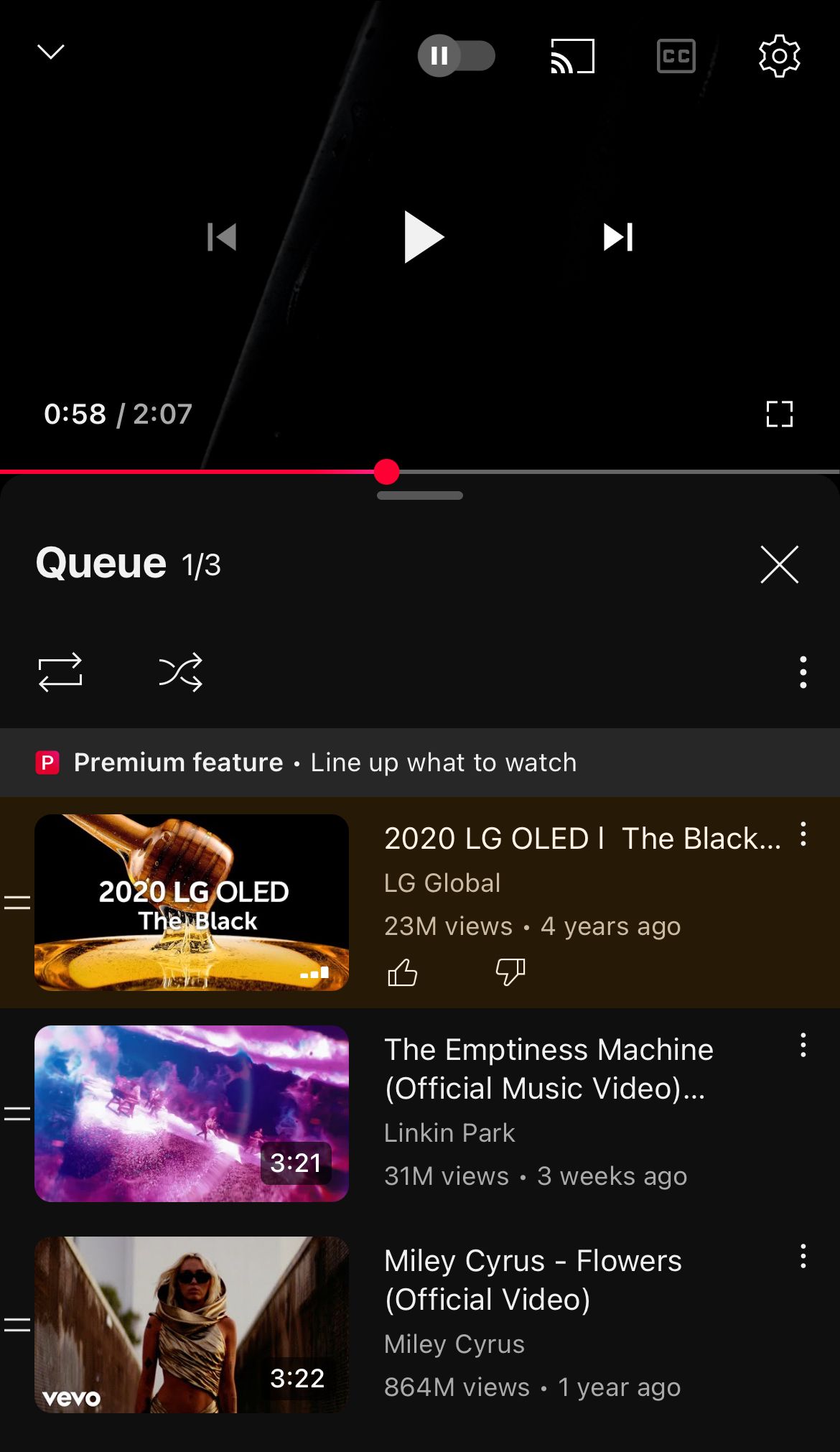 YouTube Premium's queue feature.