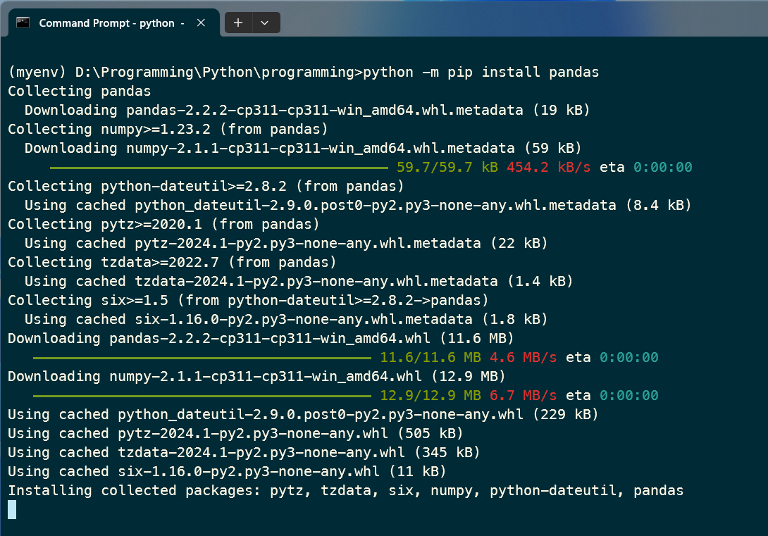 Installing a Python package inside the Virtual Environment on Windows.