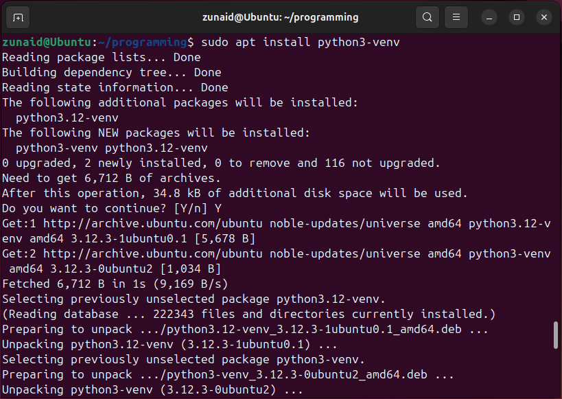 Installing the virtualenv package on Linux using Python3.