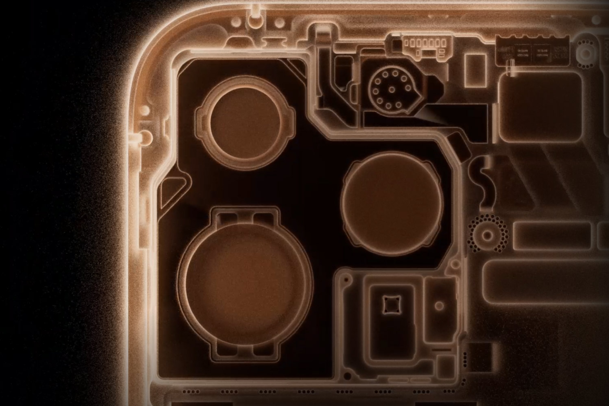 Visualization of the three camera sensors on the iPhone 16 Pro.