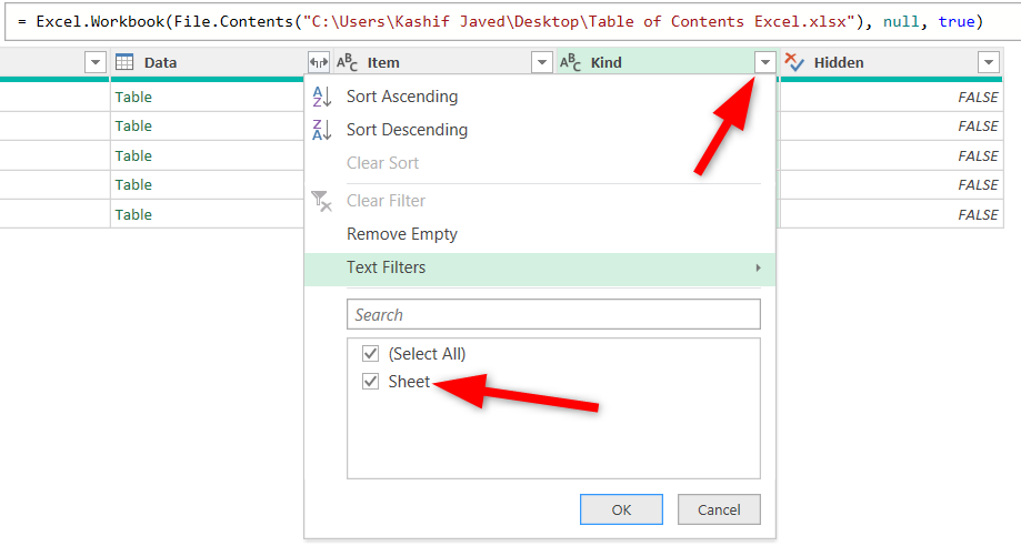 Applying filter to show only the sheets kind Workbook.