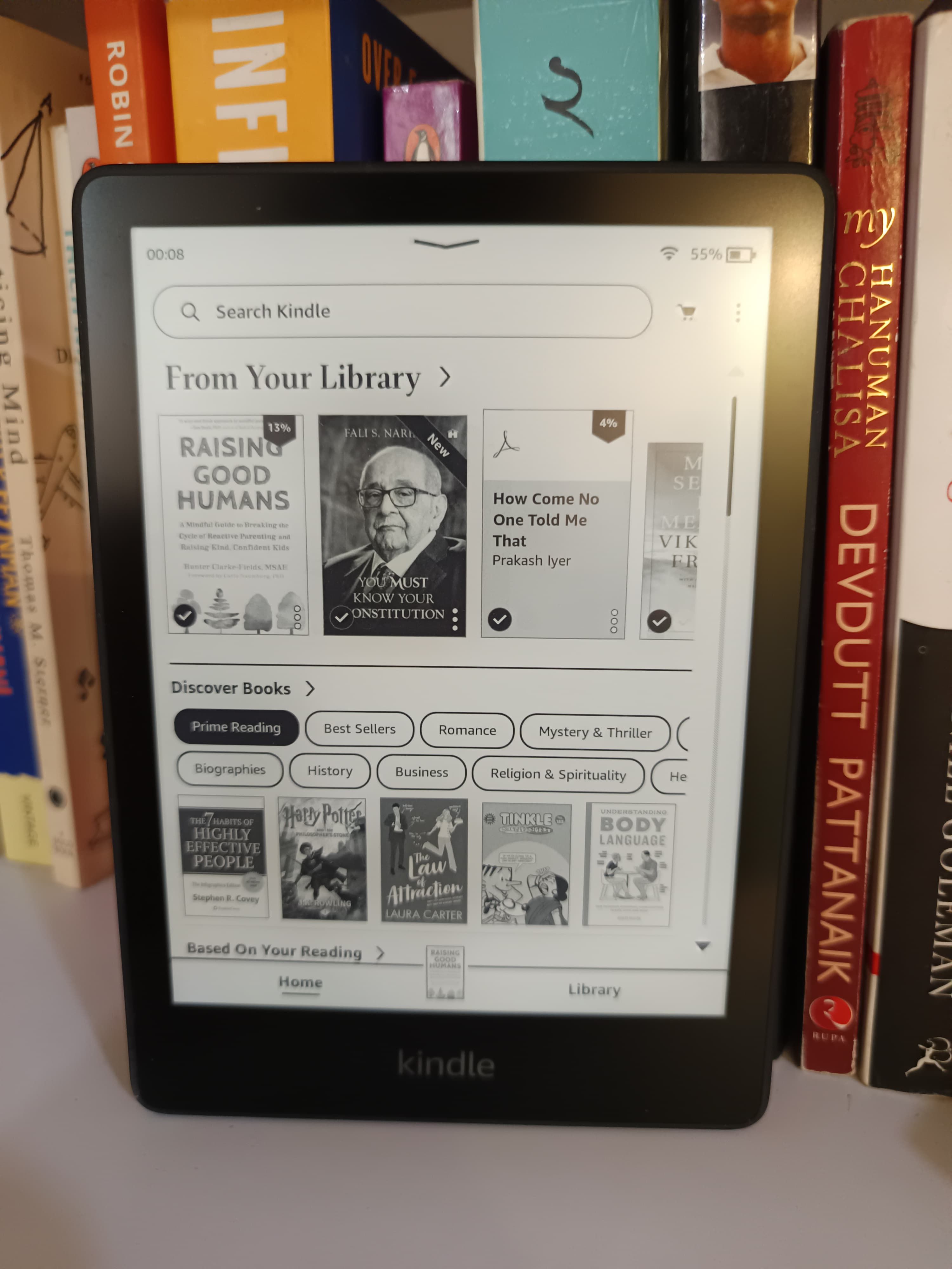 Kindle on the bookshelf