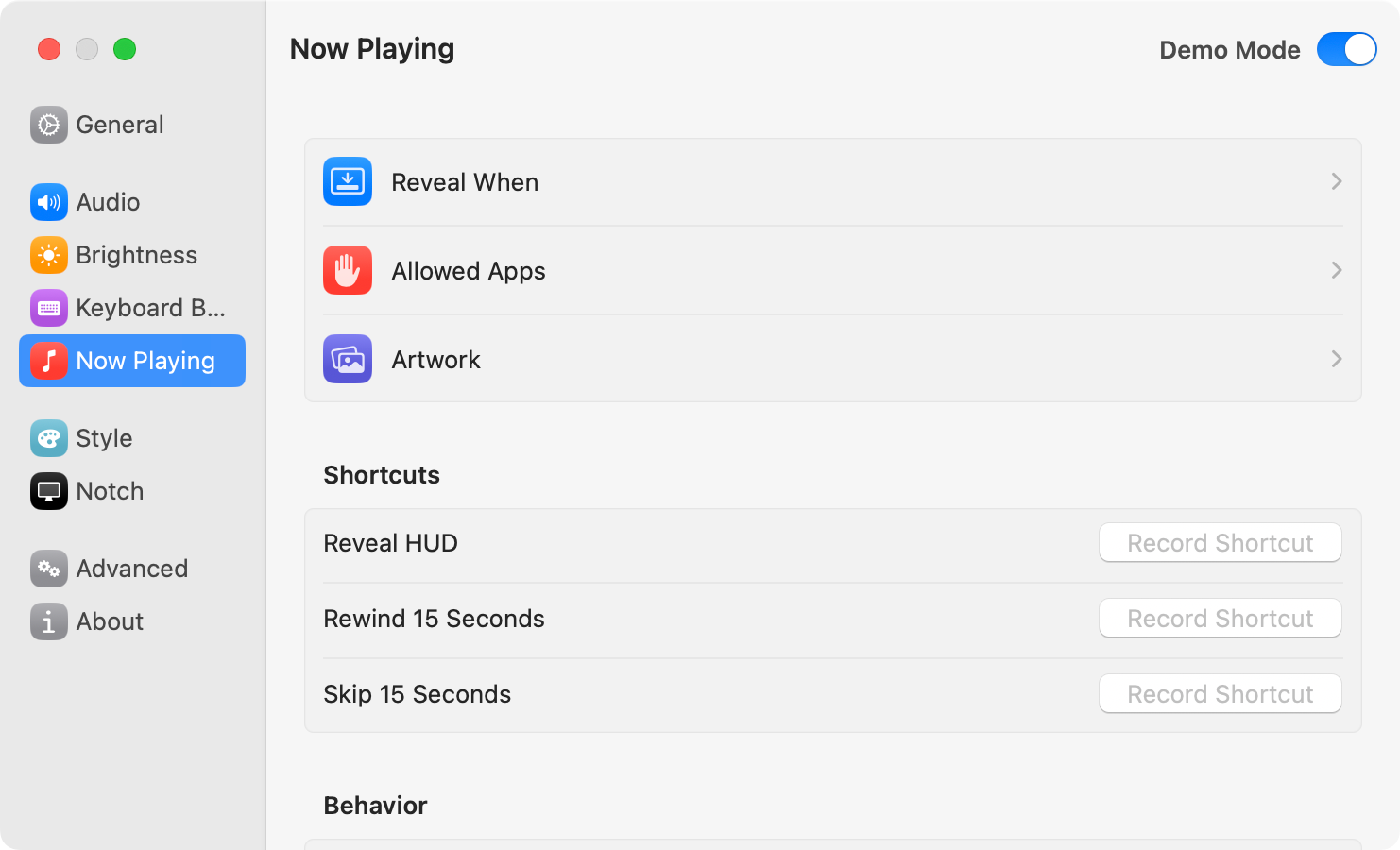 MediaMate settings menu.