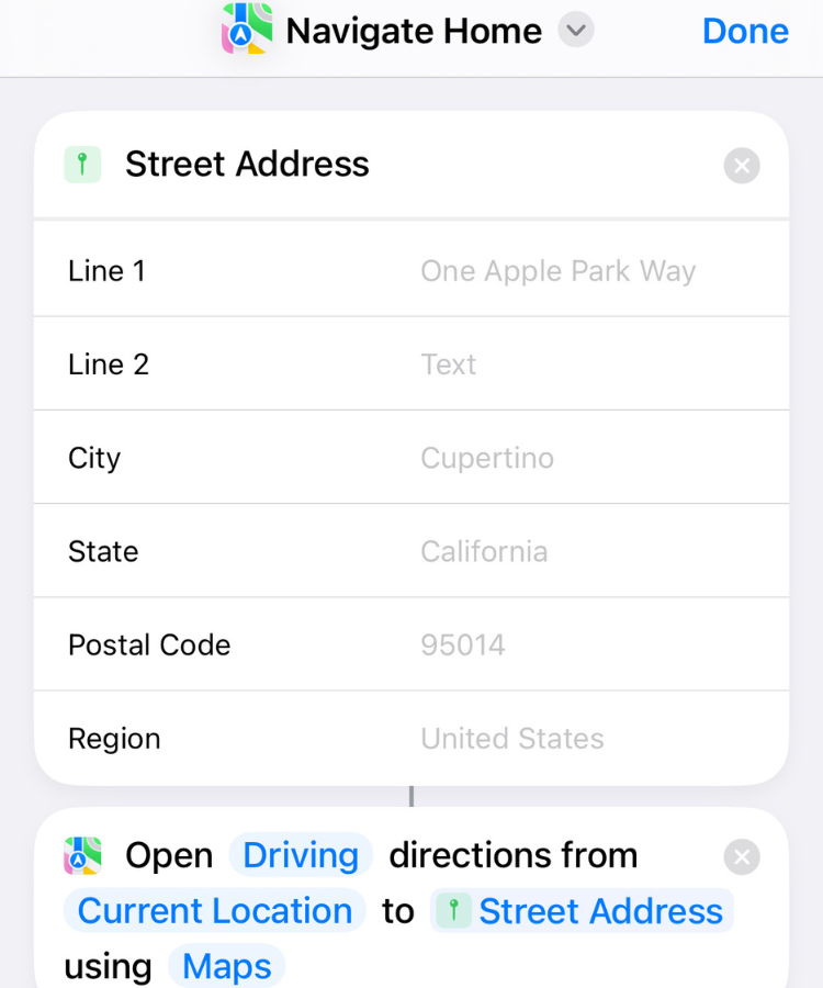 Screengrab of the Navigate Home iPhone shortcut.