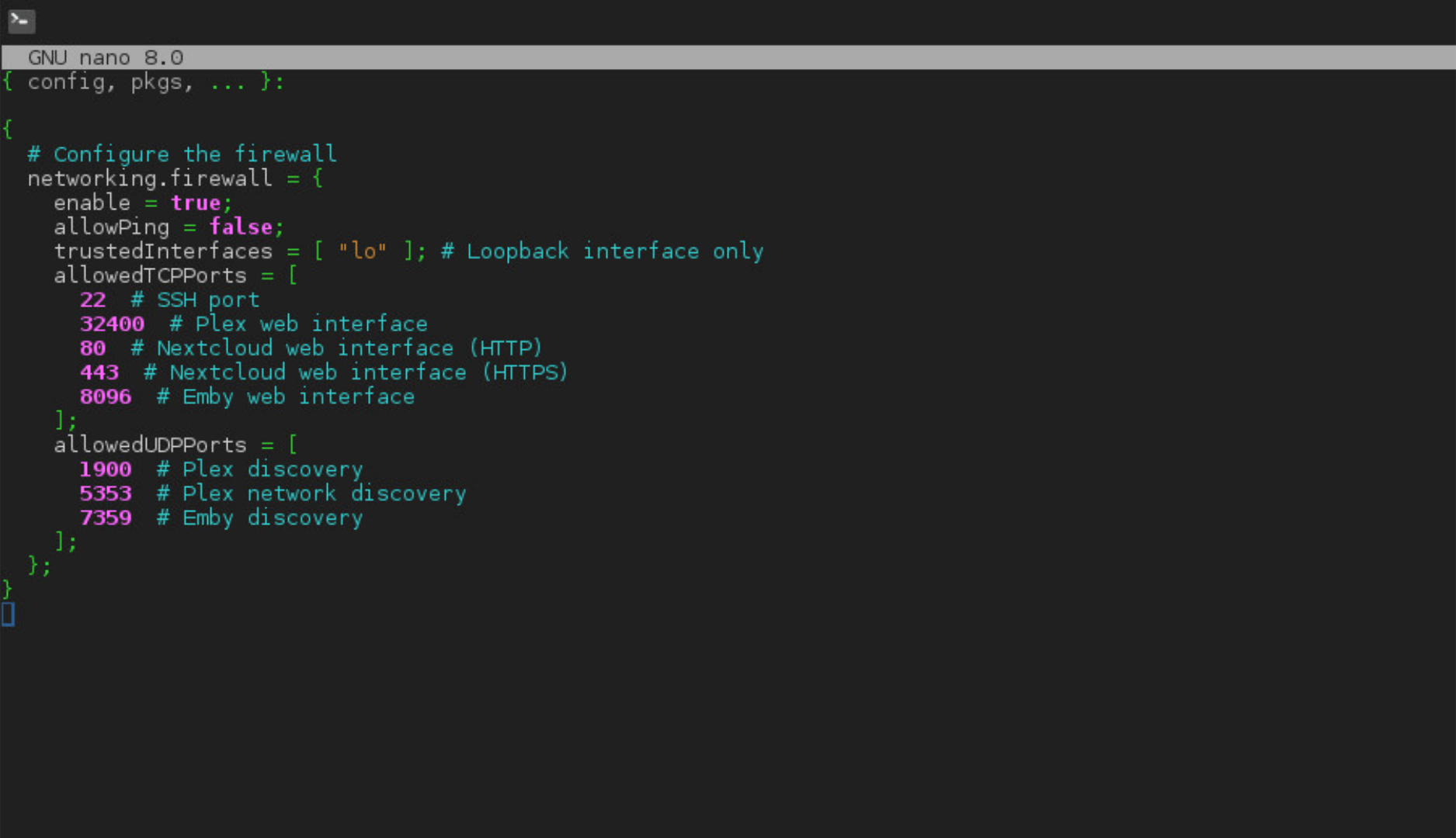 My NixOS firewall configuration.