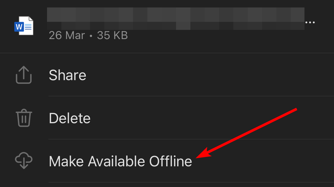 Making a file available offline in OneDrive on iPhone.