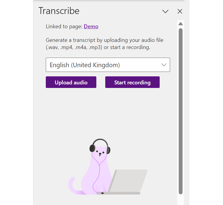 The Transcribe Pane in OneNote