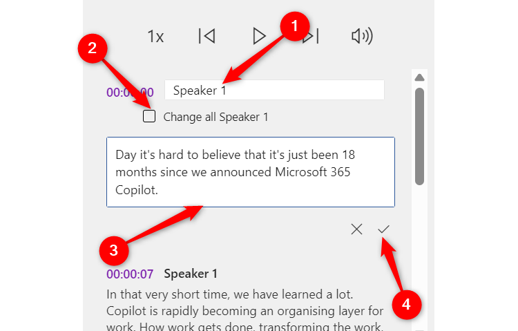 A transcript in OneNote