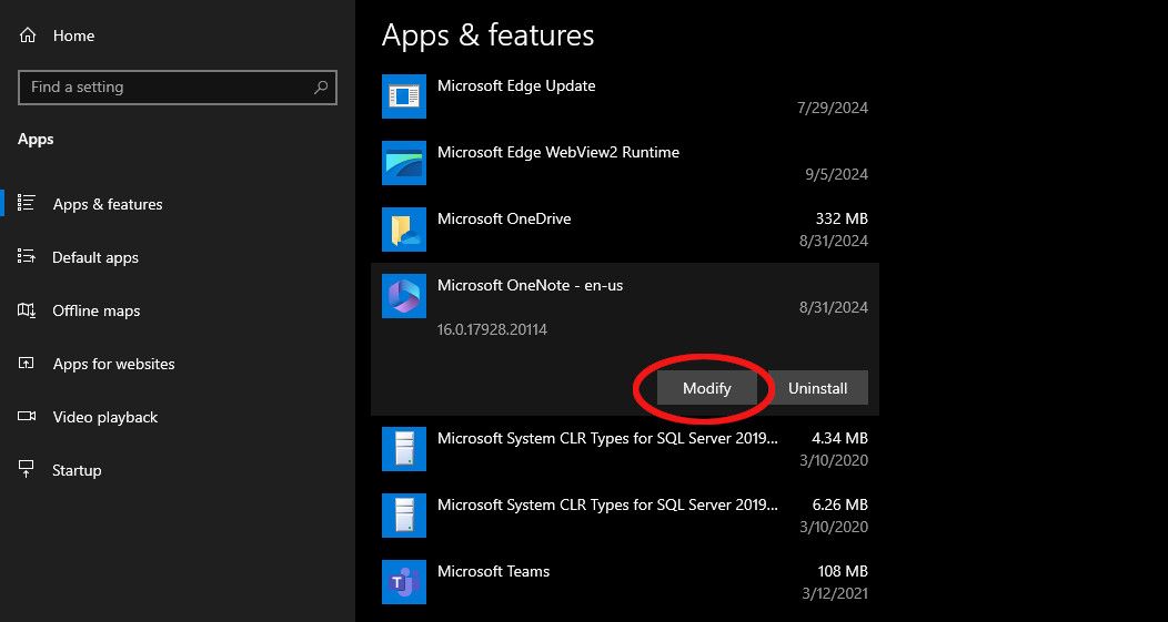 OneDrive in the Windows 10 App Settings menu.