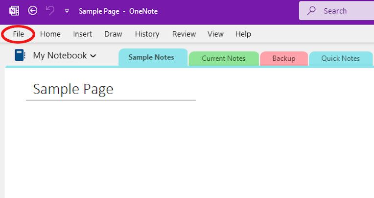 The File tab in OneNote