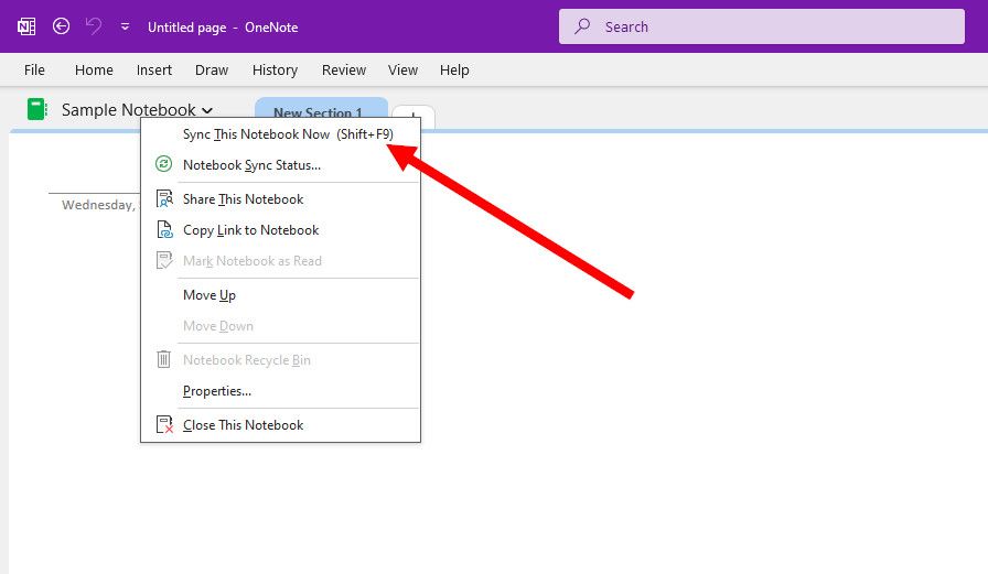 The manual sync function in OneNote.