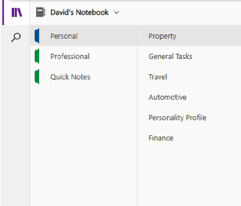 OneNote Sections in My Notebook.