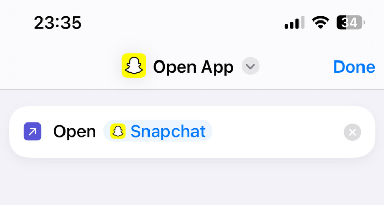 Screengrab of the Open App iPhone shortcut