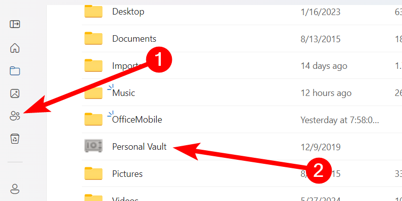 Accessing the Personal Vault on OneDrive.