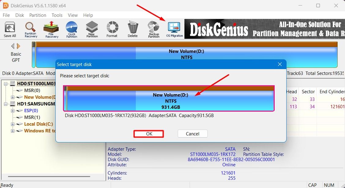 OS Migration option in the DiskGenius tool.