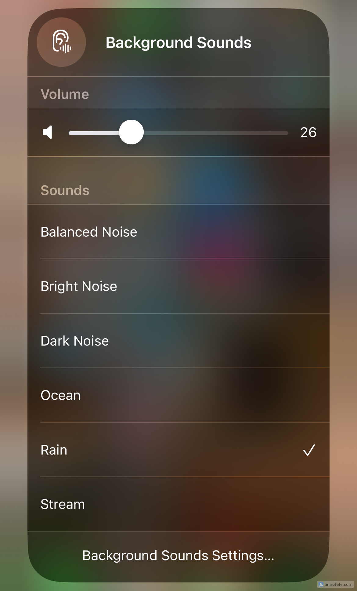 Background Sounds in the Control Center. 