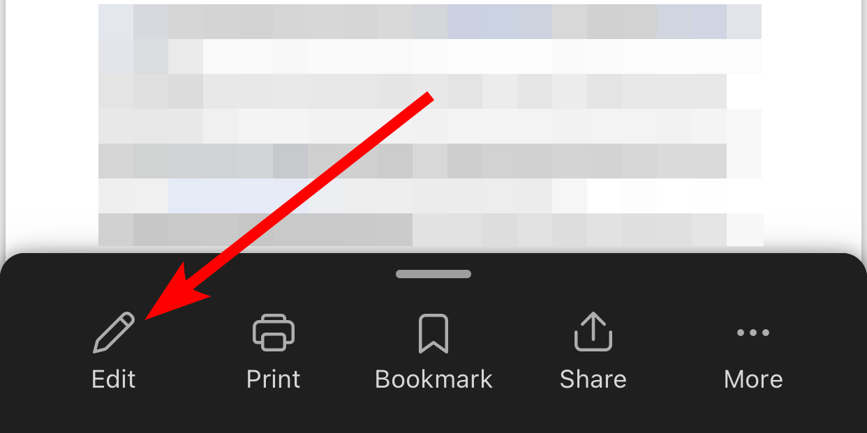 The "Edit" option when viewing a file in the Microsoft 365 app on iPhone.