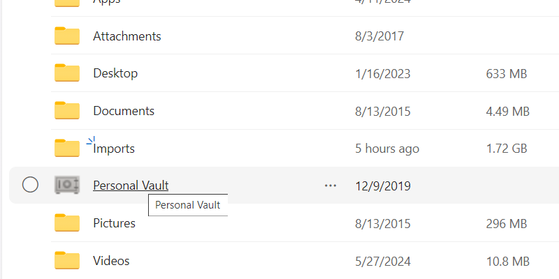 Personal Vault in OneDrive on web.