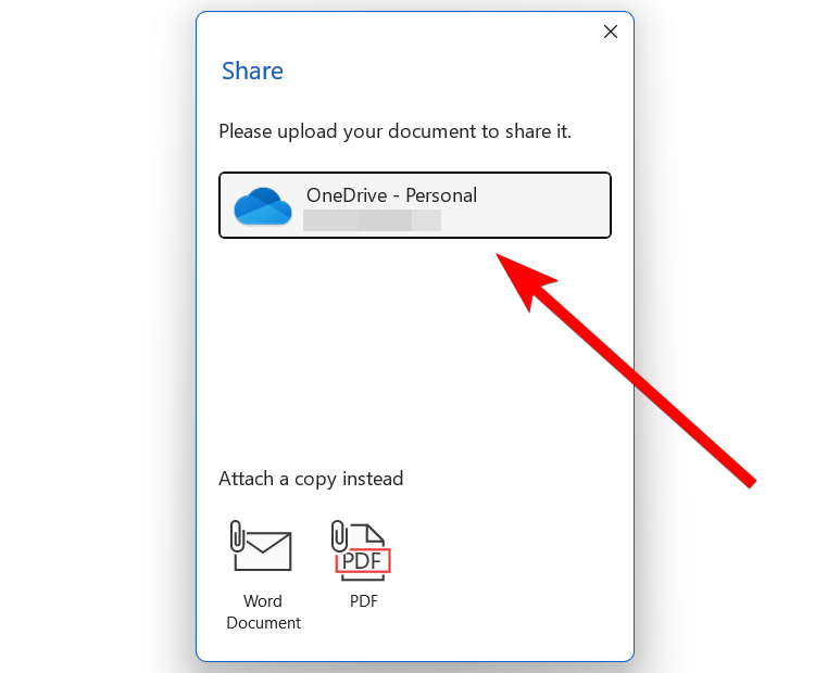 Selecting a OneDrive account in Microsoft Word.