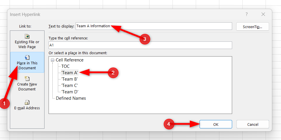 Creating hyperlink of Workbook sheets in the 'Insert Hyperlink' context menu in Excel.