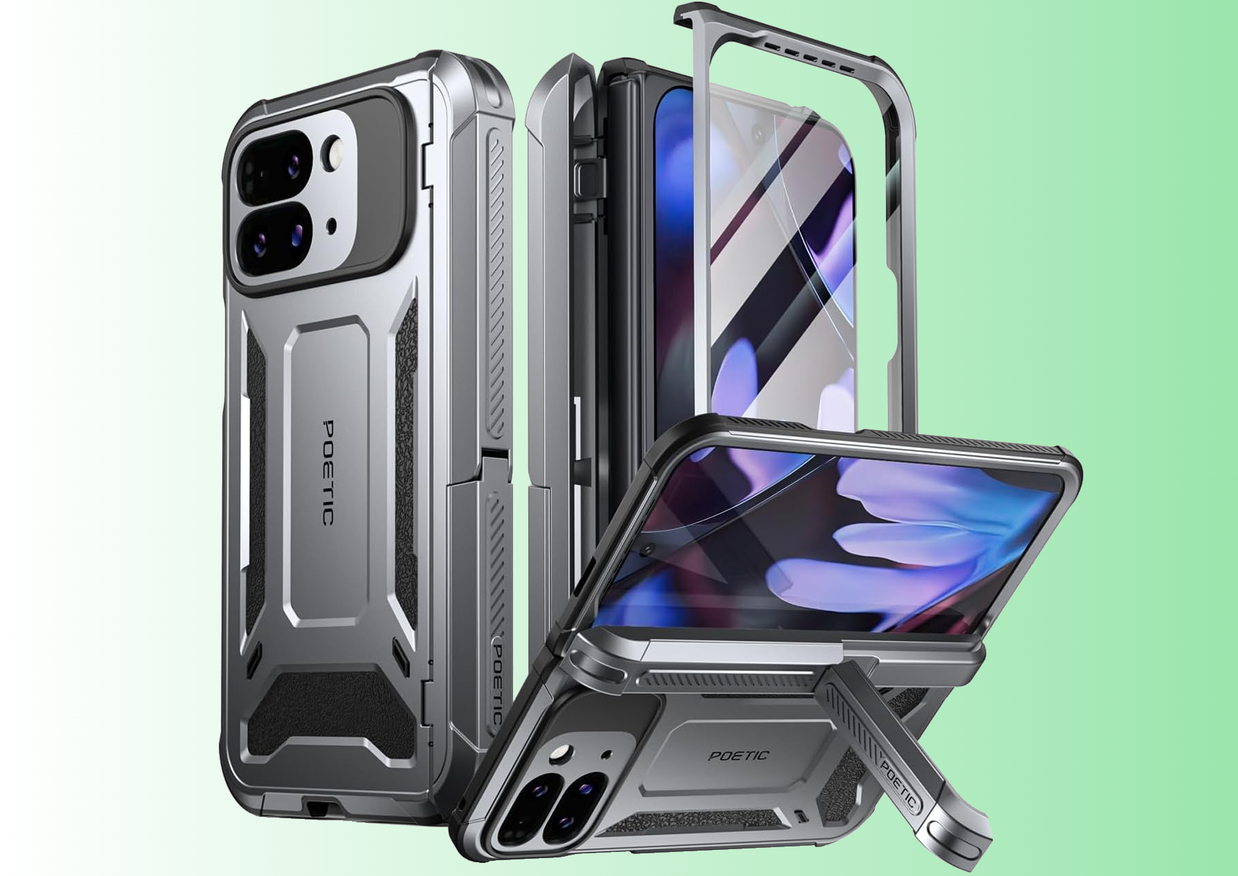 poetic google pixel 9 pro fold spartan case with kickstand and screen protector