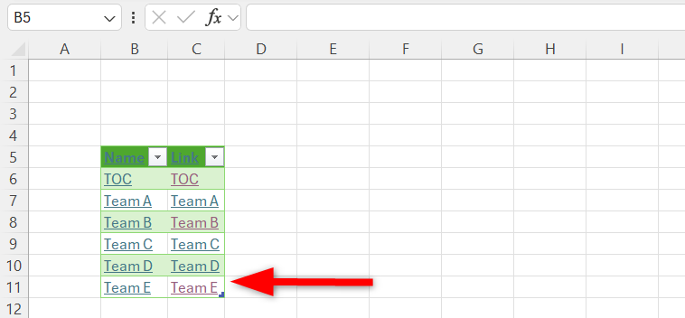 Displaying updated table after adding new sheet.