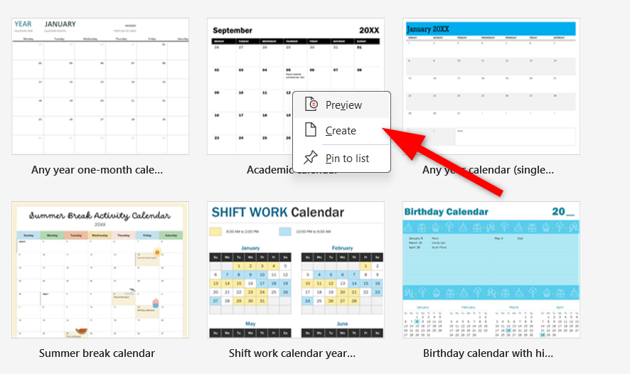 Creating calendar from premade template in Excel.