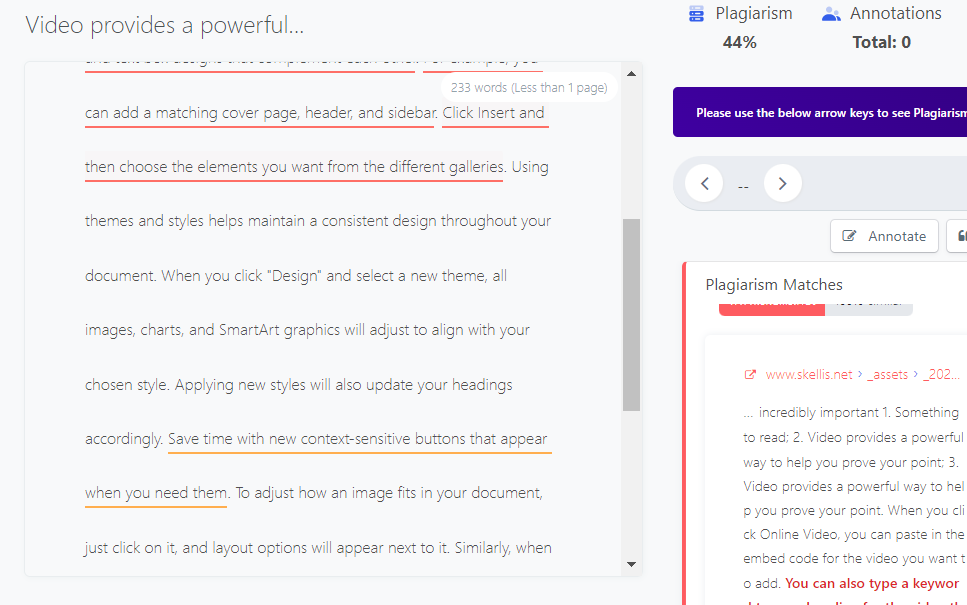 Plagiarism report using the Quetext online tool.