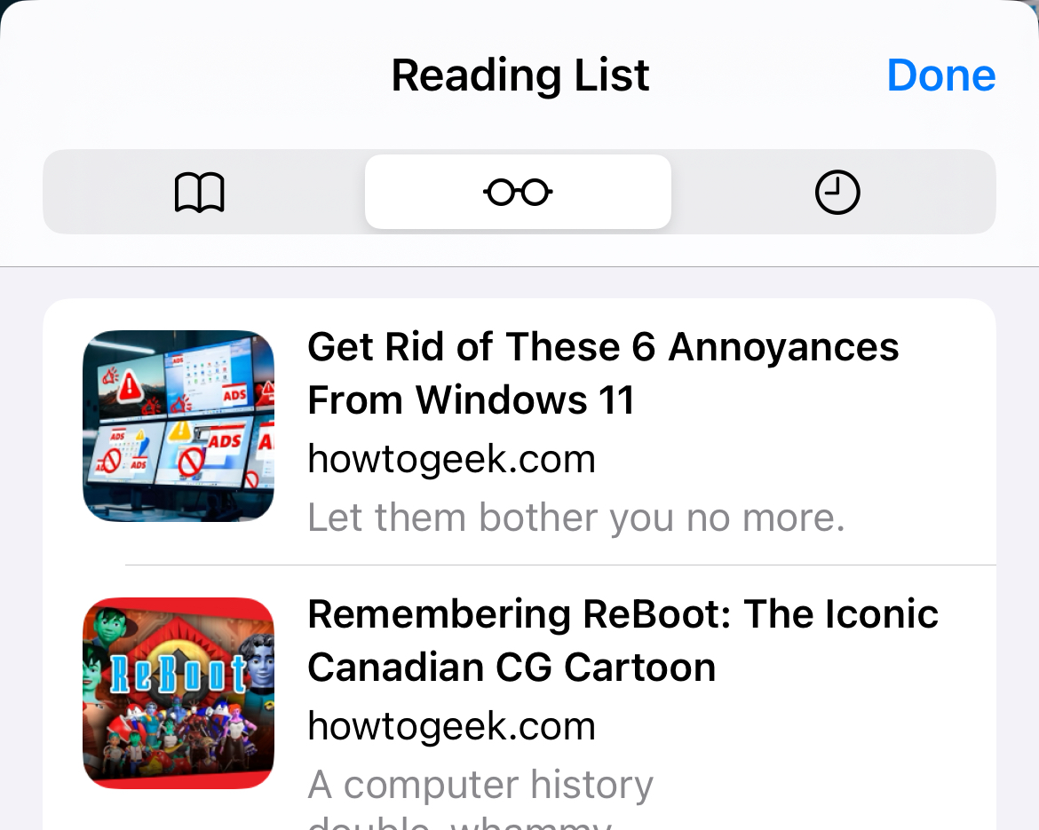 Lista de leitura no Safari para iOS 18.