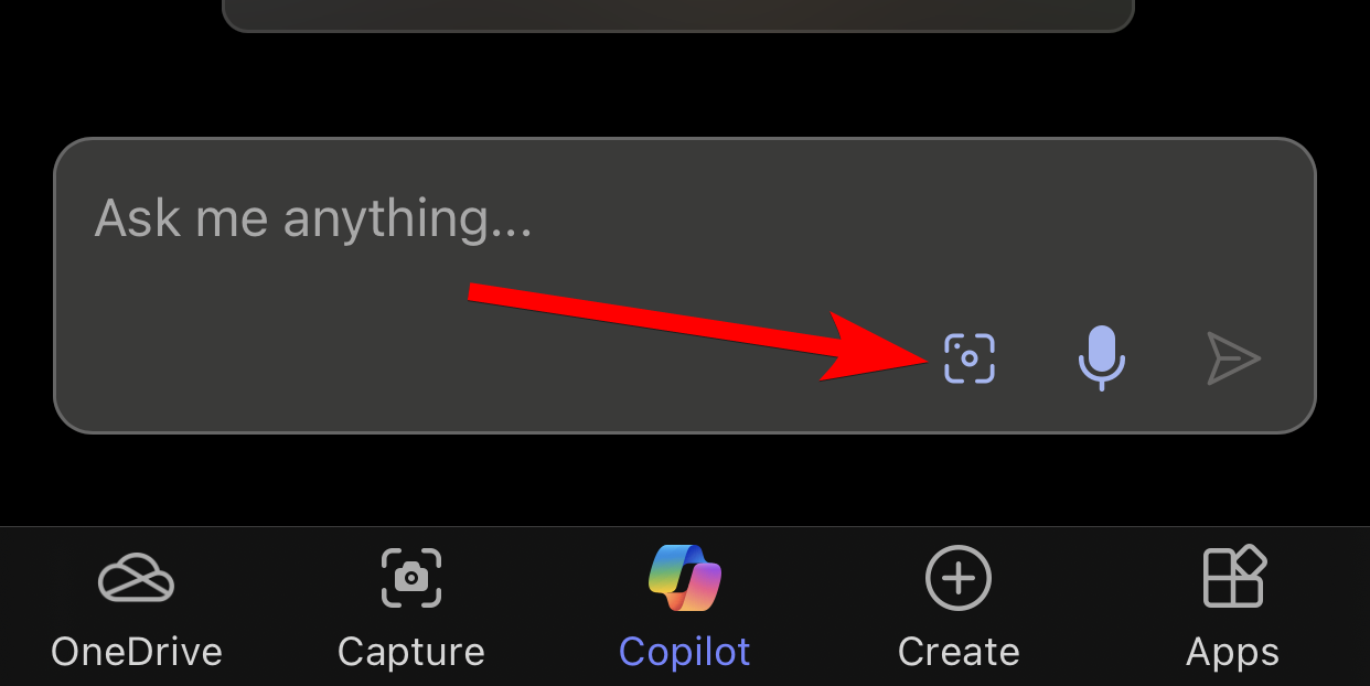 Opening the camera to explain with Copilot in the Microsoft 365 app on iPhone.