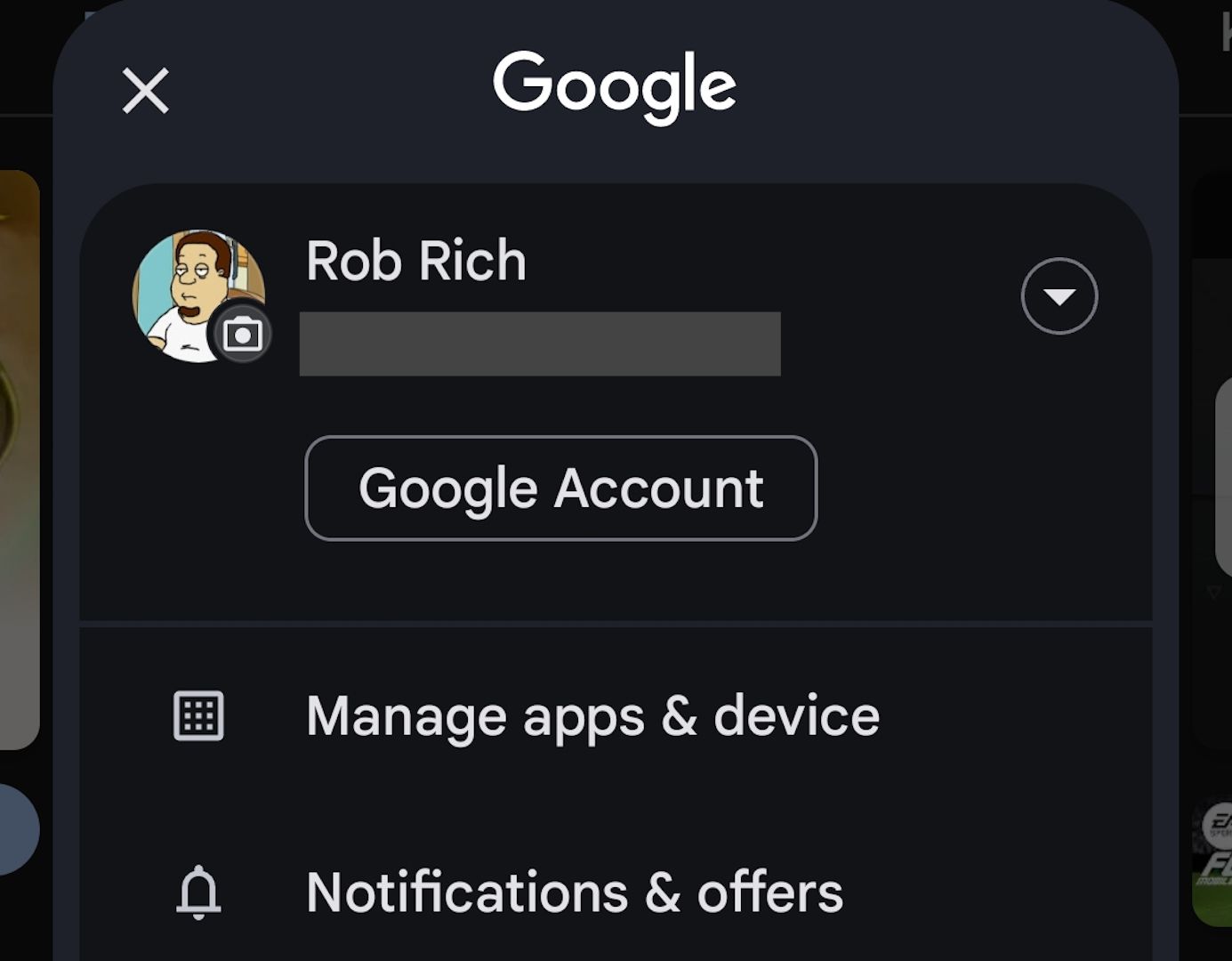 Selecting Manage Apps & Device in Google Play.