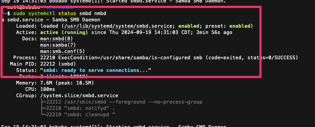 Samba is up and running correctly.-1