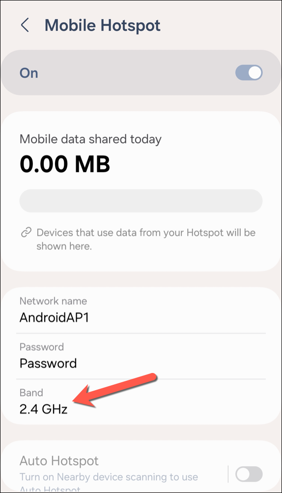 In the Mobile Hotspot menu, tap the Band option.