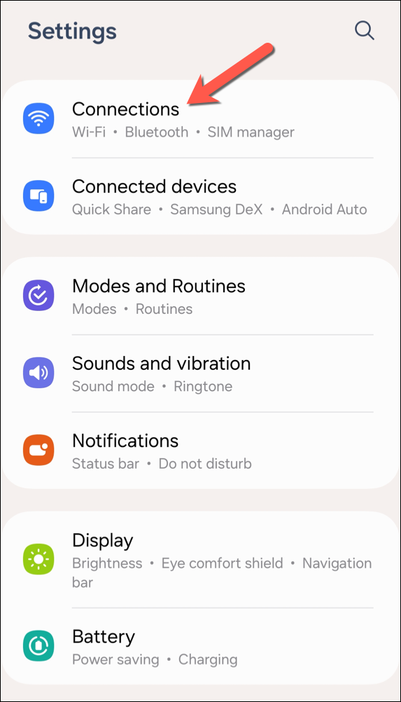 In the Settings menu, tap Connections.