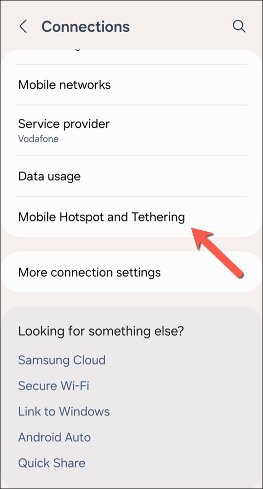 In the Connections menu, tap the Mobile Hotspot and Tethering option.