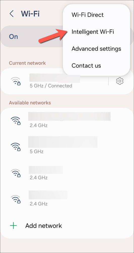 From the pop-up menu, tap the Intelligent Wi-Fi option.