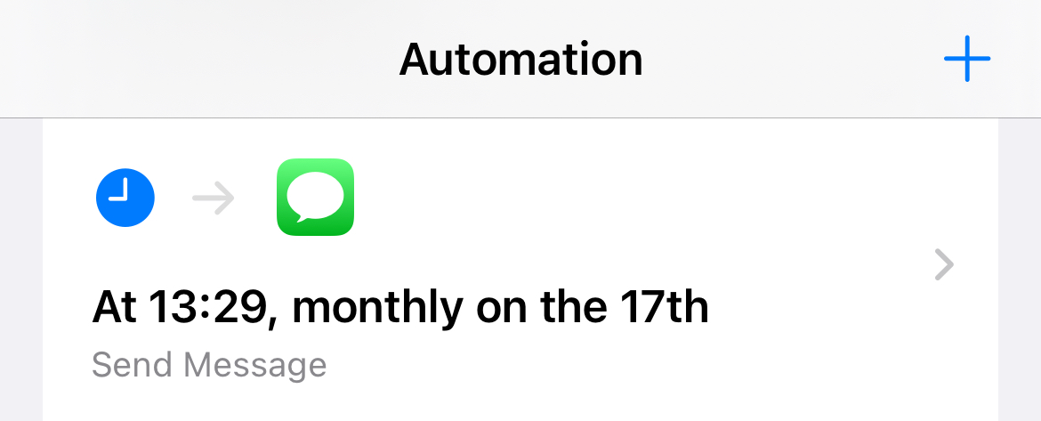 A scheduled text message in the automation list.