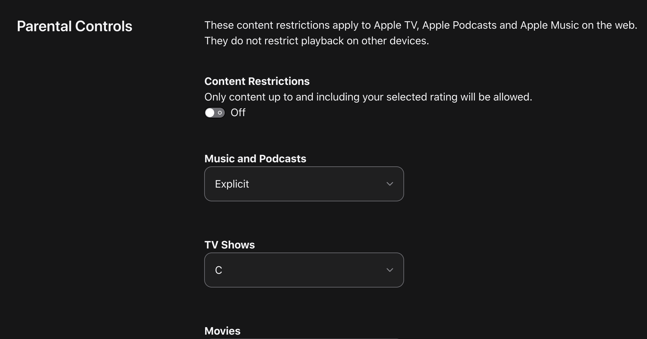 Content restrictions in Apple TV+.