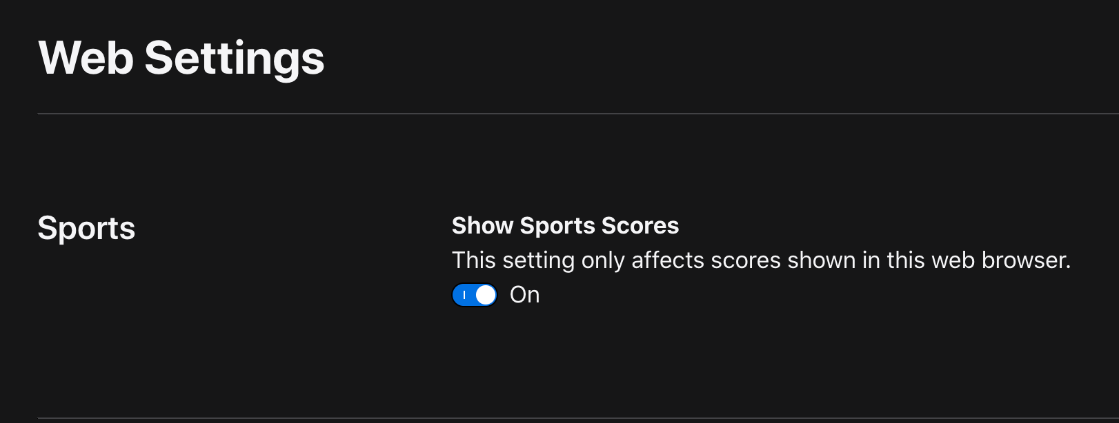 Web settings for Sports in Apple TV+.