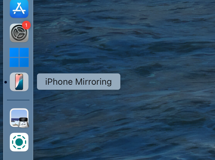 The iPhone Mirroring option in the macOS dock.