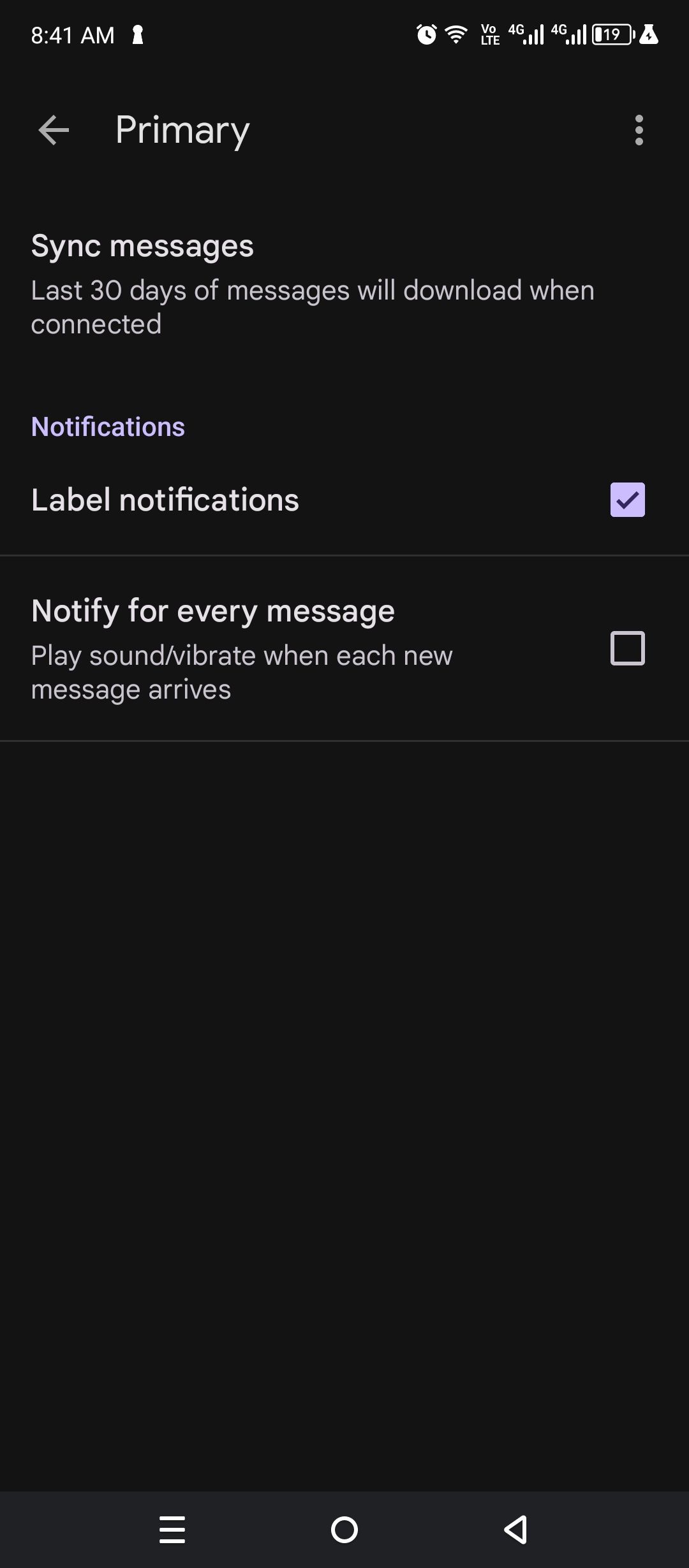 Enabling label notifications on Gmail.