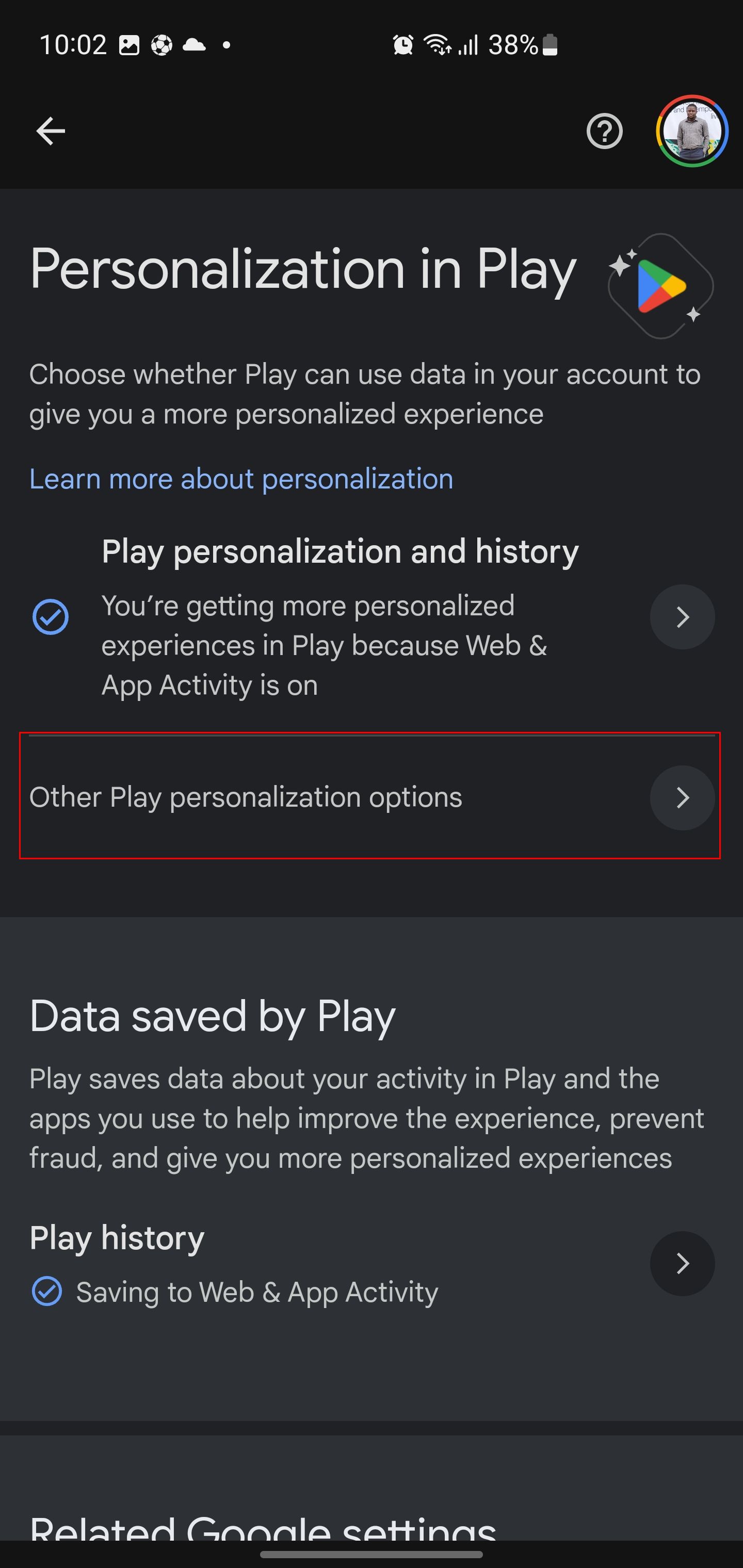 Screenshot of Other Play Personalization options