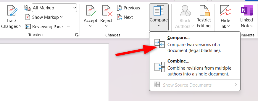 Selecting 'Compare' option from the 'Compare' dropdown menu.