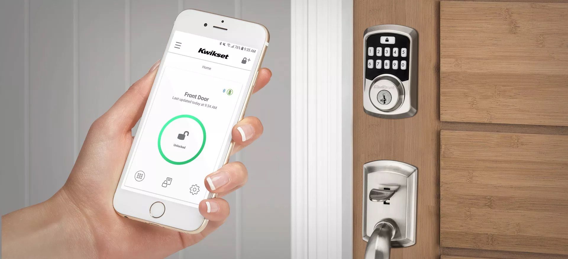 A smart lock with keypad and smartphone control.