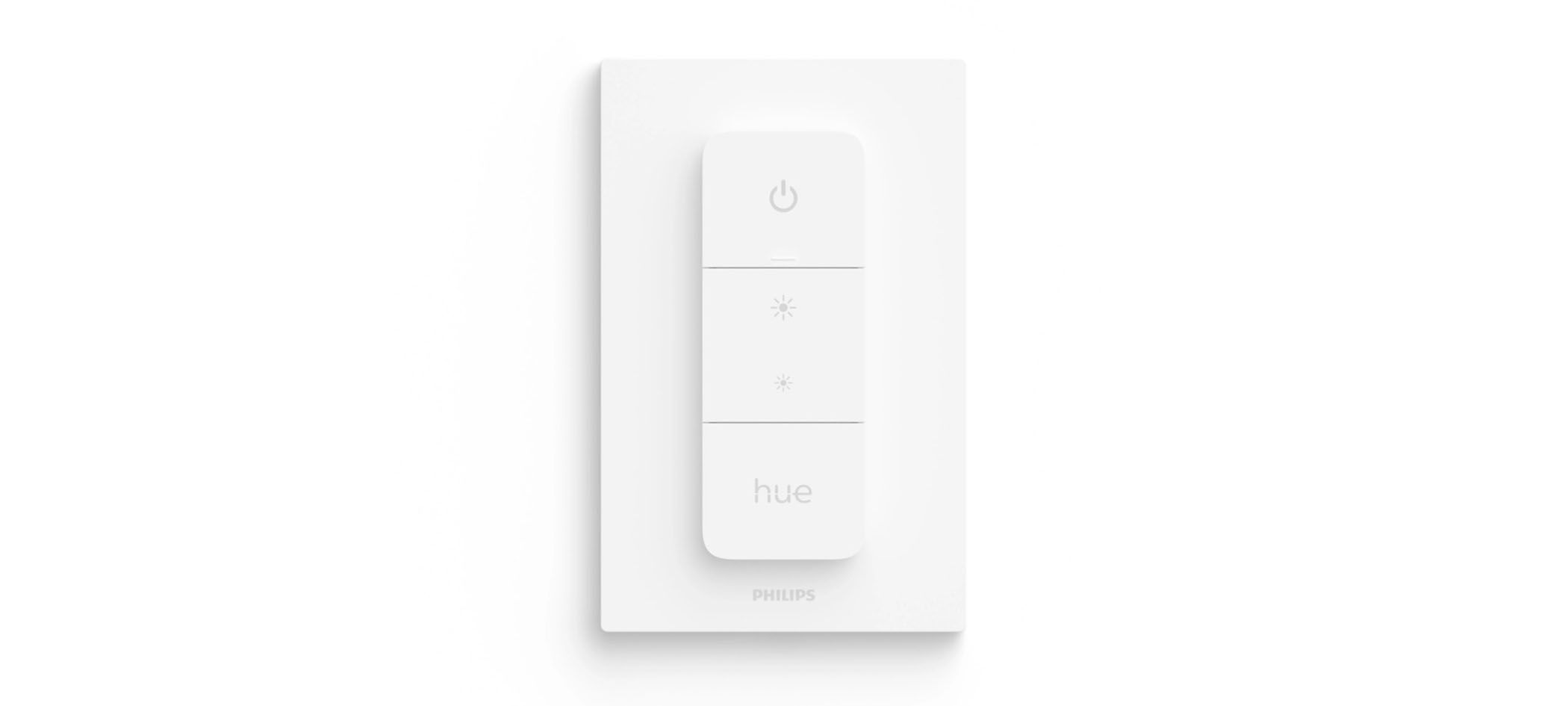 A smart light switch which attaches to the wall with adhesive pads.