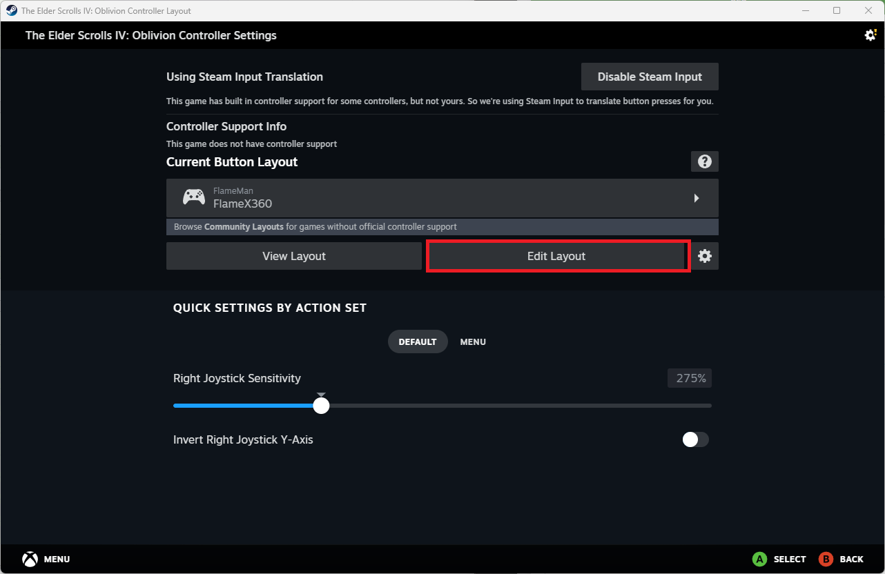 Steam Input Edit Layout button.