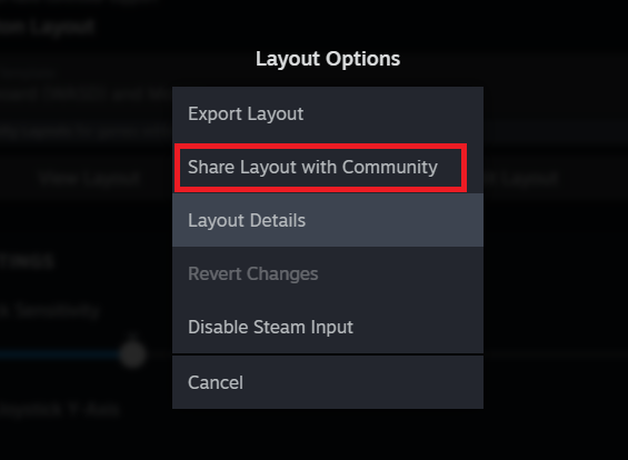 Steam Input share layout button.