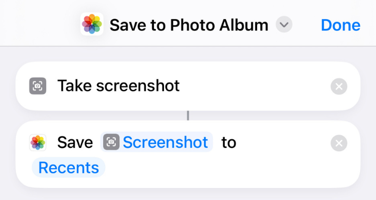 Screengrab of the Save to Photo Album shortcut on iPhone.