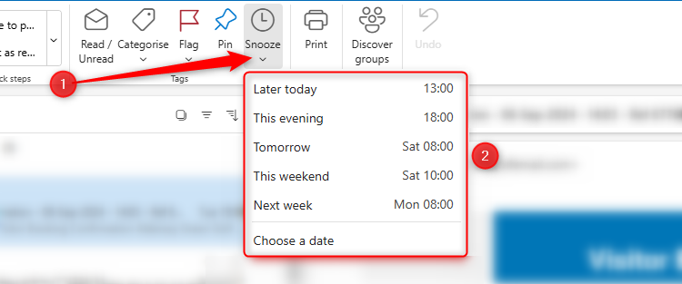 The Snooze option in the new Outlook for Windows.